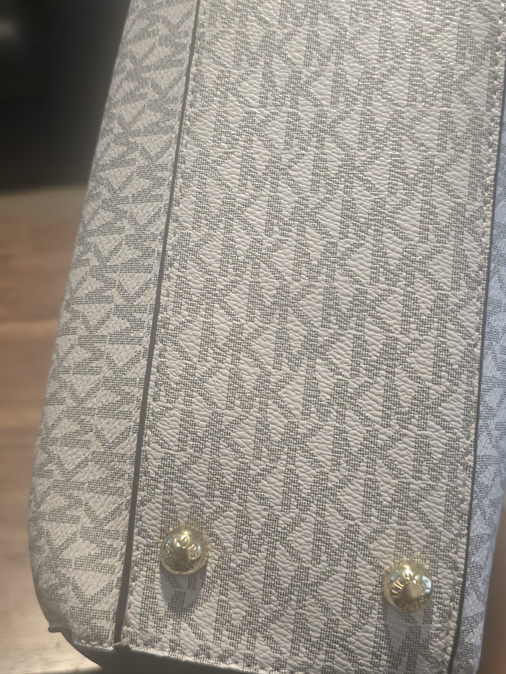 Michael Kors Light Gray and White MK Logo Tote with Gold Hardware - Picture 3 of 3
